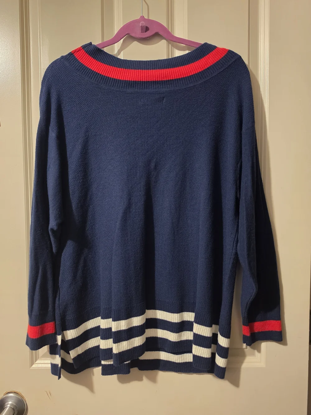 Champs Navy V-Neck Sweater with Red and White Trim 1x